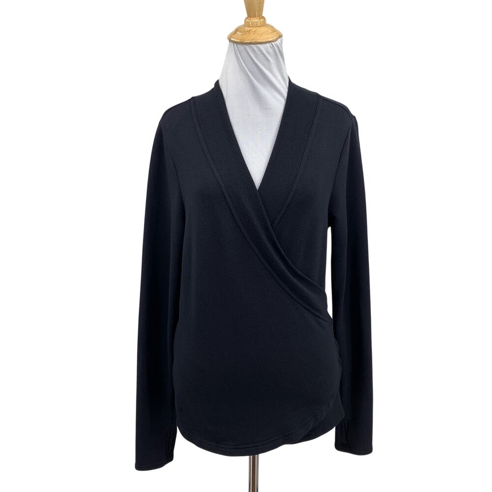 Athleta Sweatshirt Womens S Small Black Poise Coaster Dance Wrap Fleece Lined